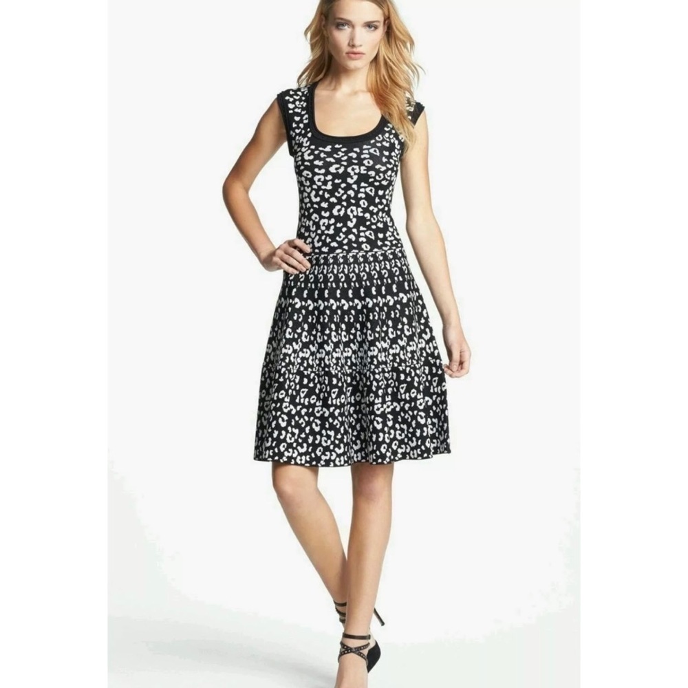 Rebecca Taylor Intarsia A-Line Dress Sm Leopard